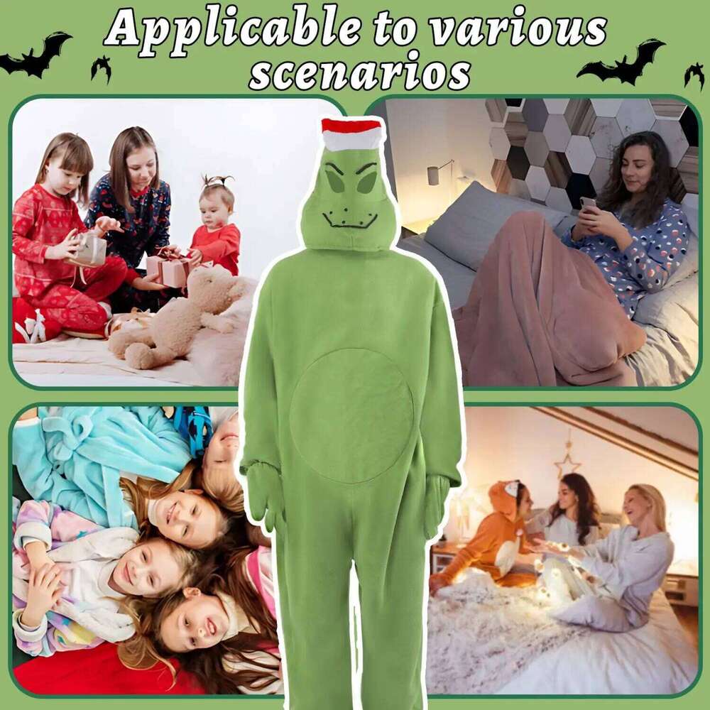 Couple Suit Grinch One Piece Pajamas Fleece Lined Series Home Loungewear