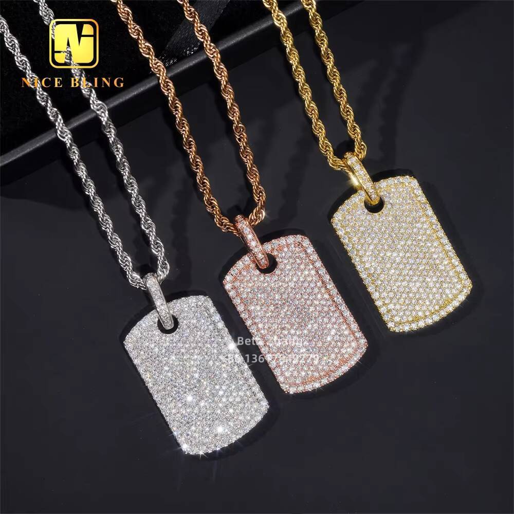 RTS Iced Out Jewelry 18K Gold Plated S925 Pendant 5a Moissanite Diamond Hip Hop Dog Tag Pendant for Men Women