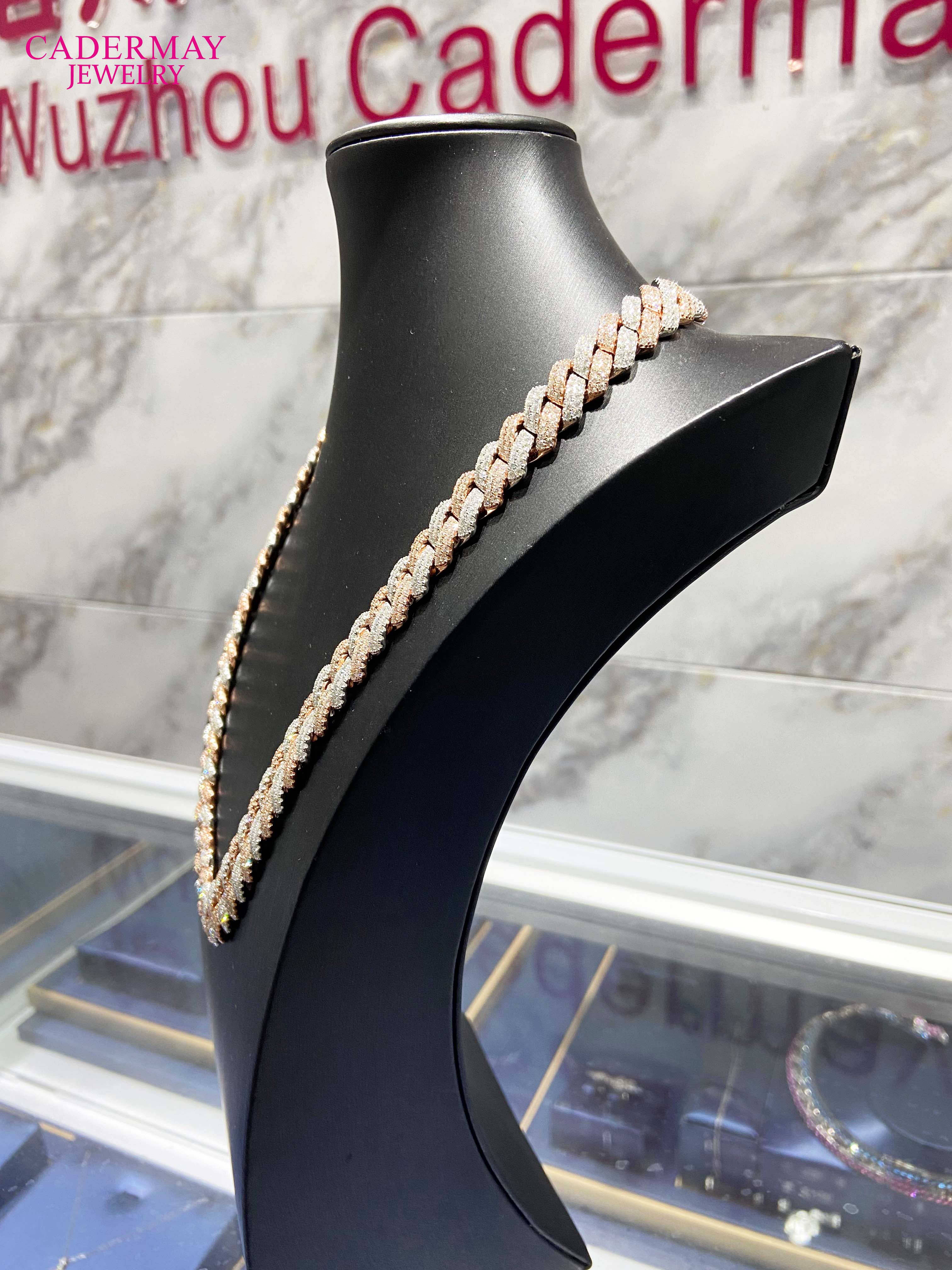 Cadermay Customized Fashion Hip Hop Jewelry 925 Silver 15mm 2 Rows Iced Out Moissanite Cuban Necklace Chain for Rapper Men