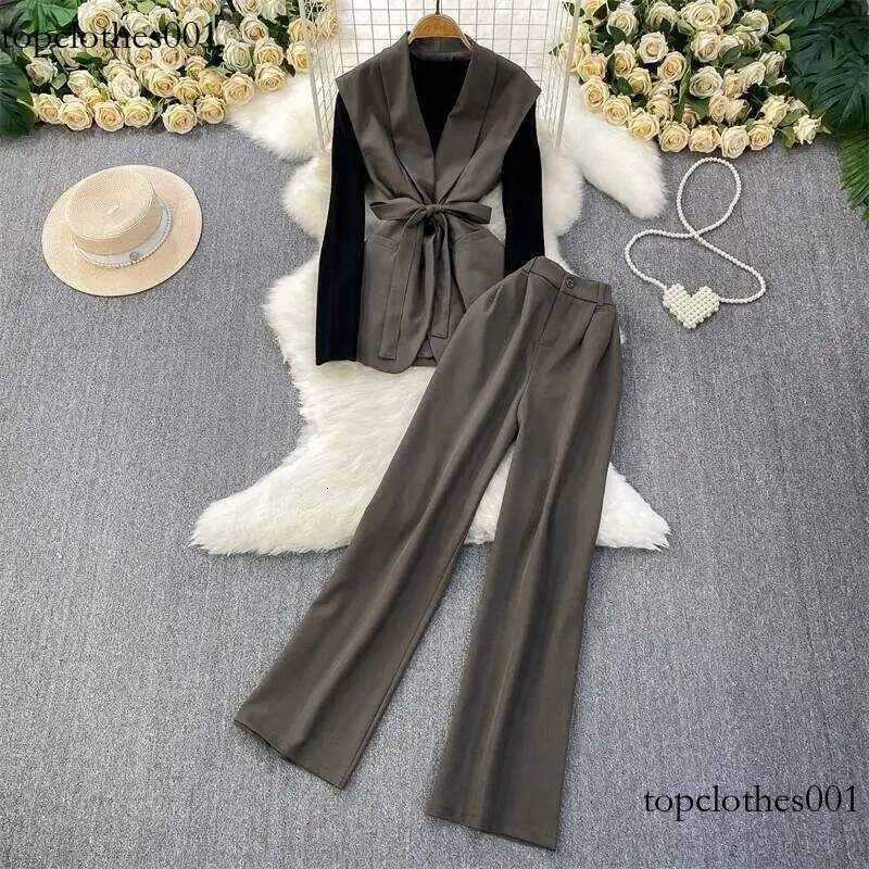 XFPV Korean Style 3 Piece Set For Women Autumn New Long Sleeves Knitted Sweater Loose Blazer Vest + High Waist Wide Leg Jeans