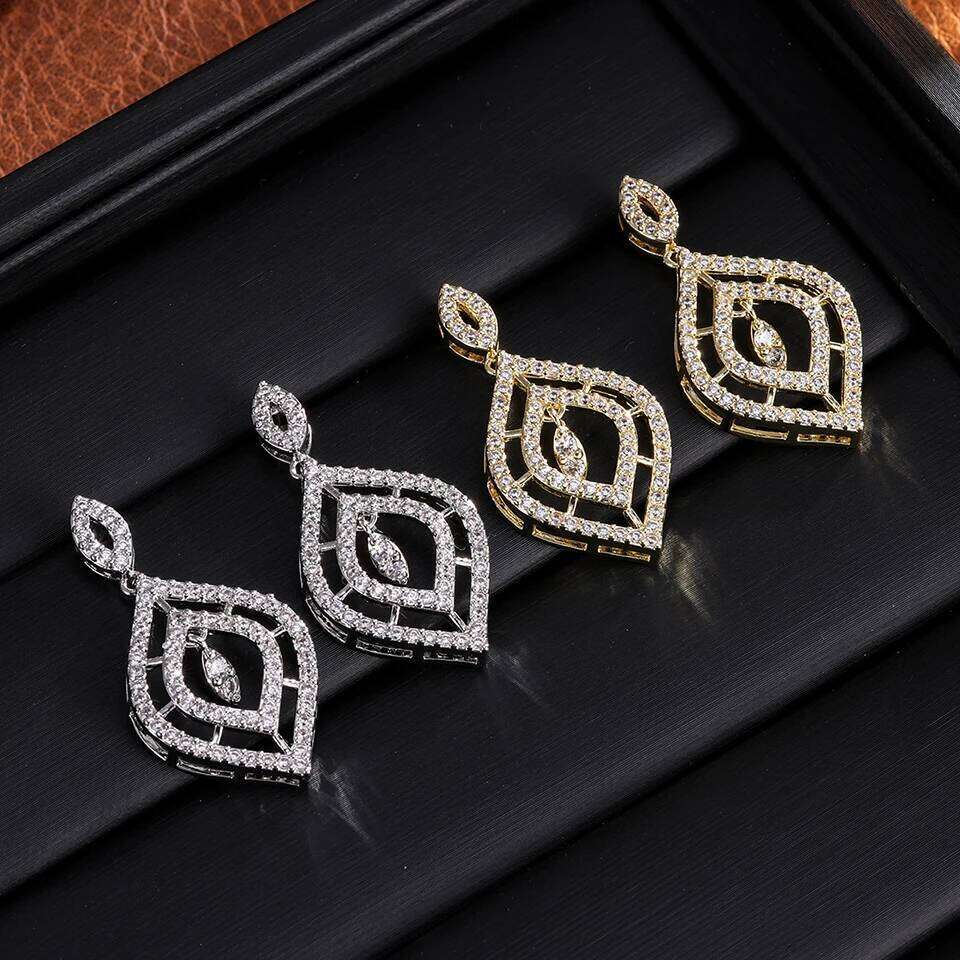 ZAKOL Luxury Elegant Hollow Zirconia Inlaid Eye Shape Drop Earrings Romantic Sweet Buling Bridal Earring Accessories