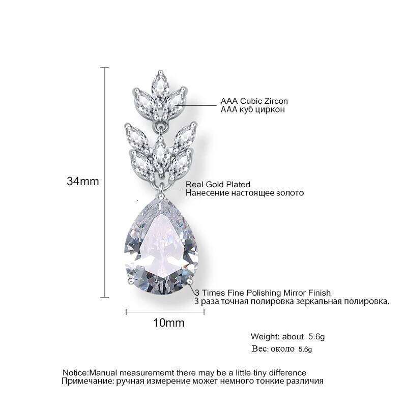 ZAKOL Classic Big Water Drop Leaf Zirconia Bridal Earrings for Women Elegant Shiny Crystal Zircon Wedding Patry Jewelry Gift