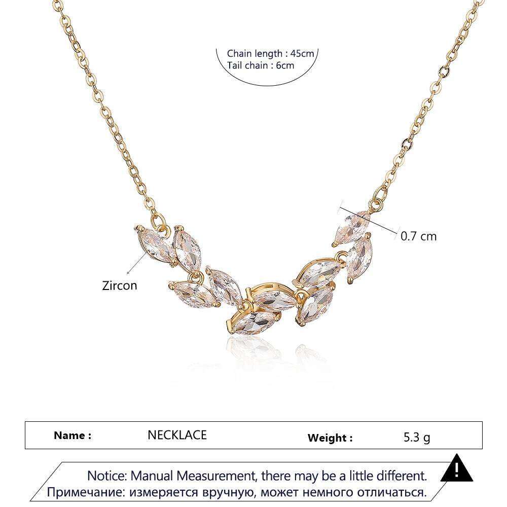 ZAKOL Shiny Marquise Leaf Zircon Pendant Necklace for Women Winter Temperament Choker Neck Accessories Wedding Jewelry