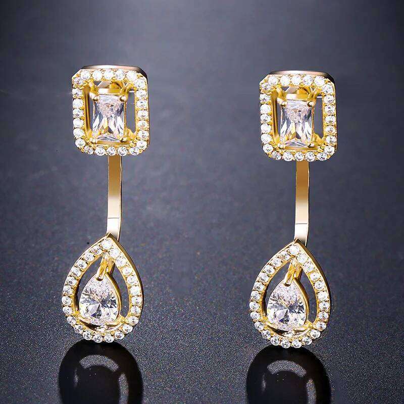 ZAKOL Fashion Geometric Square Water Drop Zircon Earrings for Women Elegant Shiny Crystal Bridal Earring Jewelry Set Gift