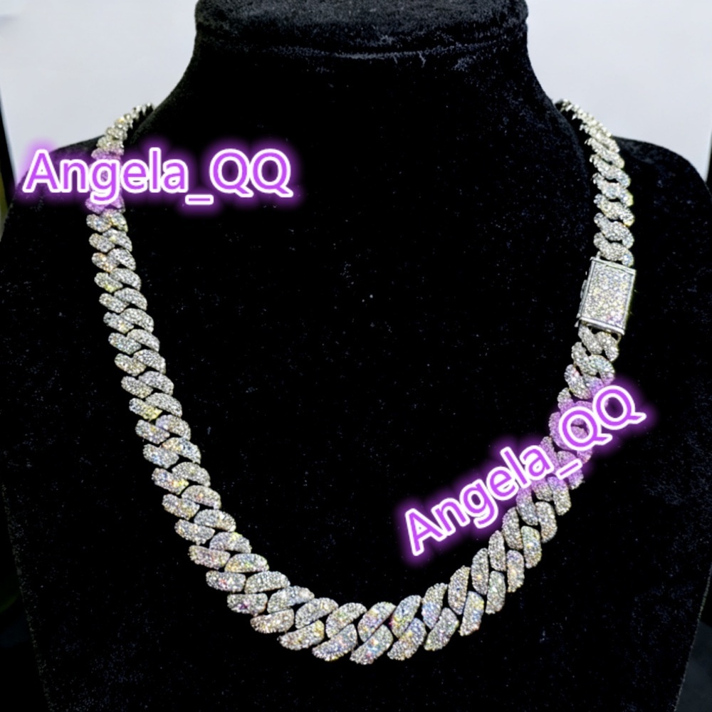 15mm Lucine High Purity 925 Sterling Silver Cuban Link Chain with a Flawless Cuban Link Chain Moissanite for Jewelry Making