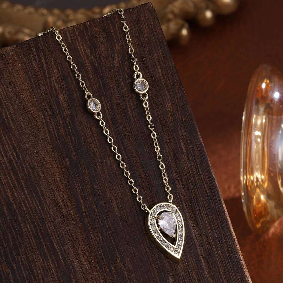 ZAKOL Elegant Big Water Drop Zircon Inlaid Pendant Necklace for Women Fashion Party Wedding Collar Jewelry