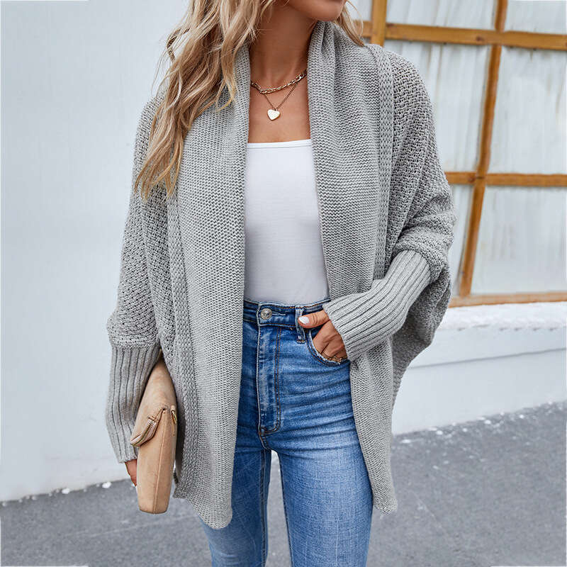 Maomao Autumn Winter New Cross-Border Women's Knitted Sweater Solid Color Batwing Sleeve European and American Style Cardigan Coat for Women