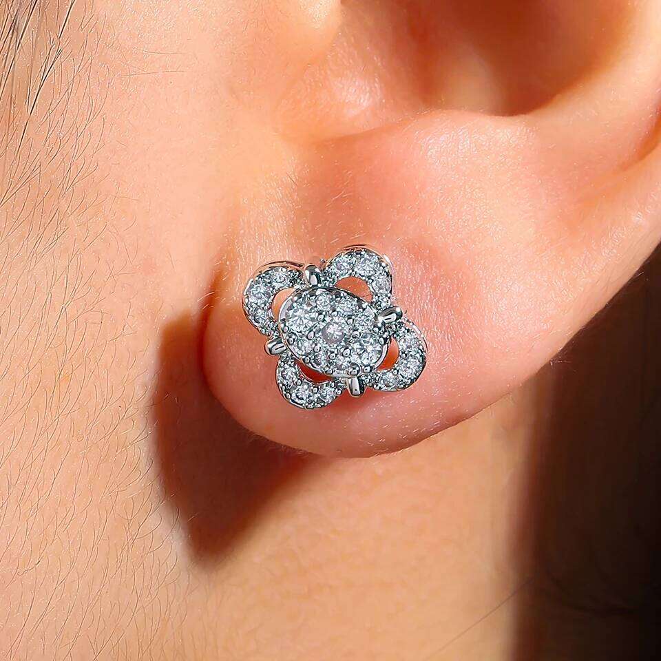 ZAKOL Geometric Dazzling Big Crystal Zirconia Flower Stud Earrings Cute Exquisite Shiny Zircon Women's Aesthetic Jewelry Gift