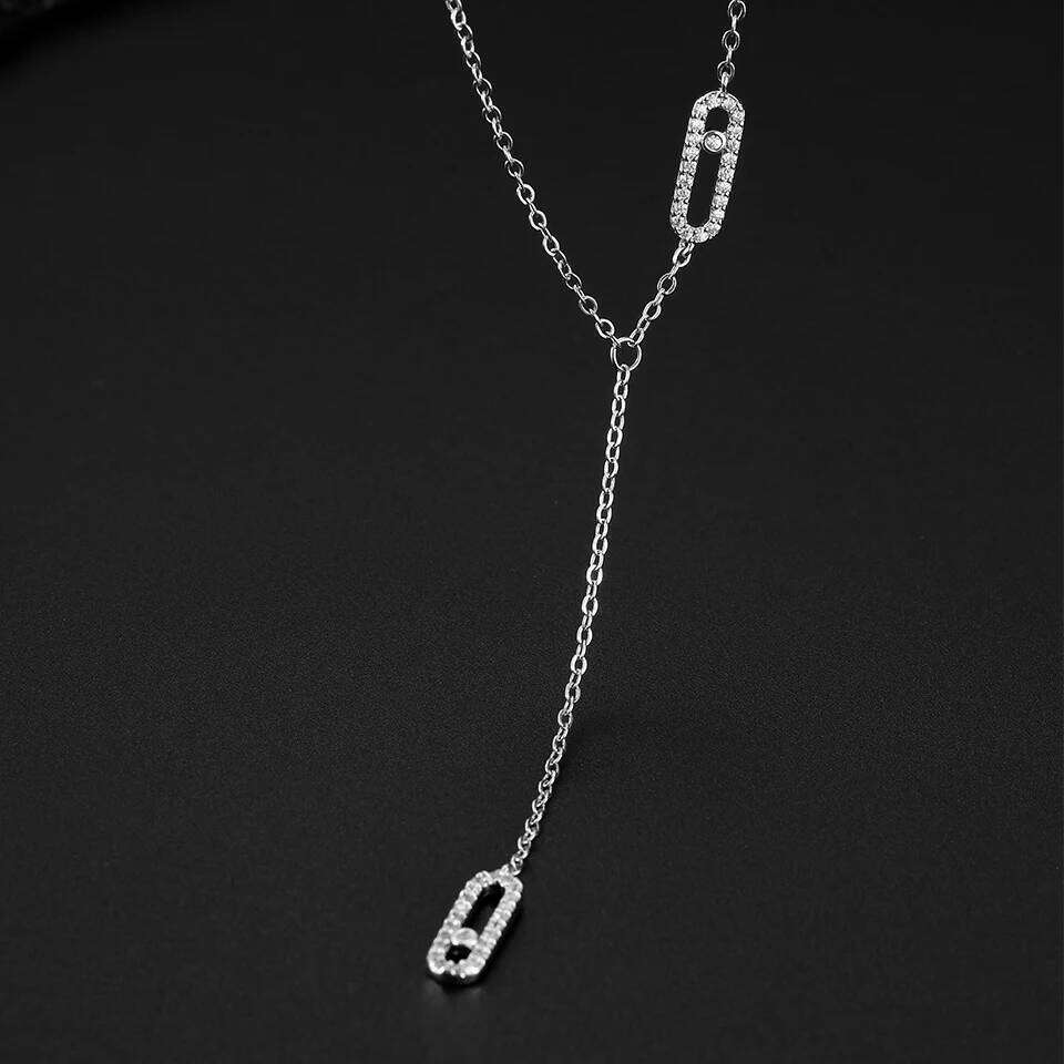 ZAKOL Luxury Saudi Style Hollow Rectangle Round Zircon Long Pendant Necklace for Women Ins Fashion Paperclip Design Jewelry