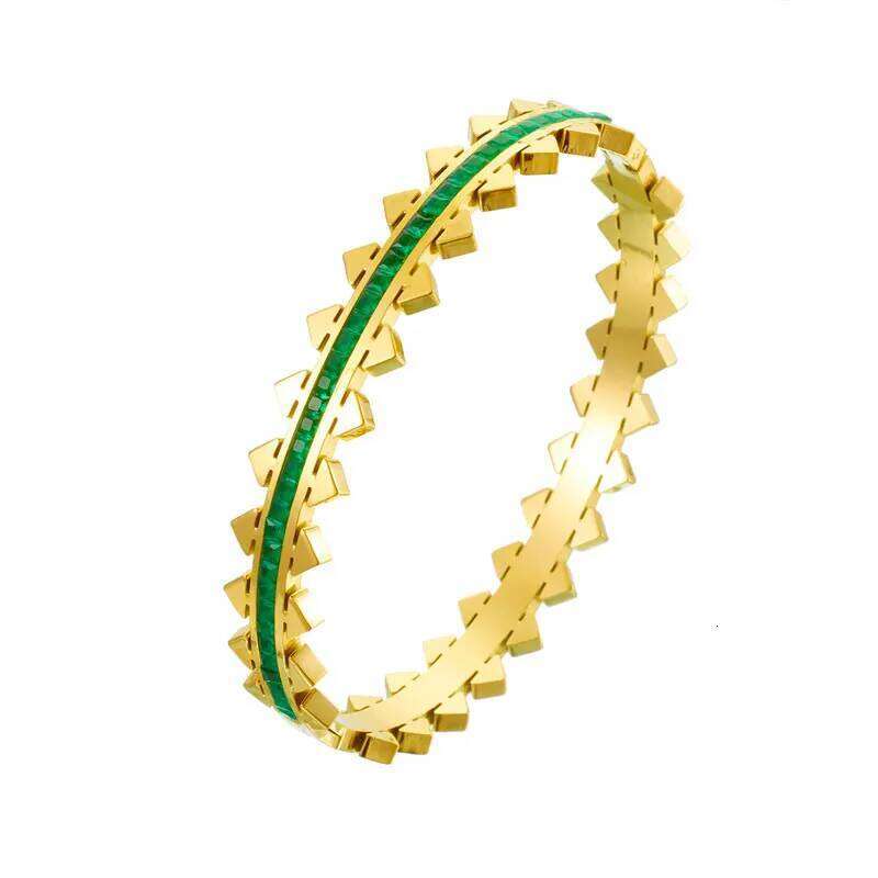 ZAKOL Fashion Stainless Steel Triangular Square Green Zircon Bracelet Suitable For Women Party Daily Wear Jewelry Gift