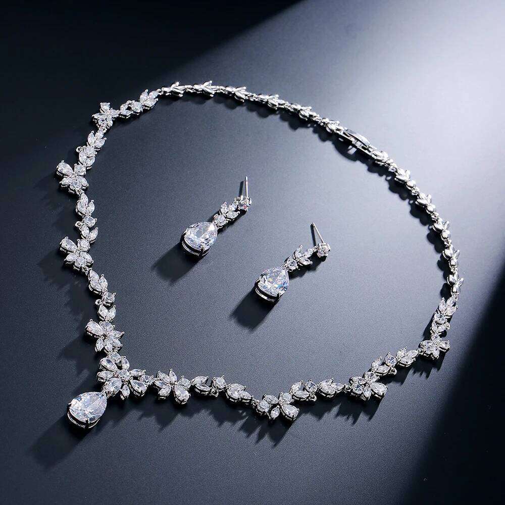 ZAKOL Brand Luxury AAA Zircon Earrings Necklace Set Gorgeous Crystal Dubai Wedding Party Jewelry