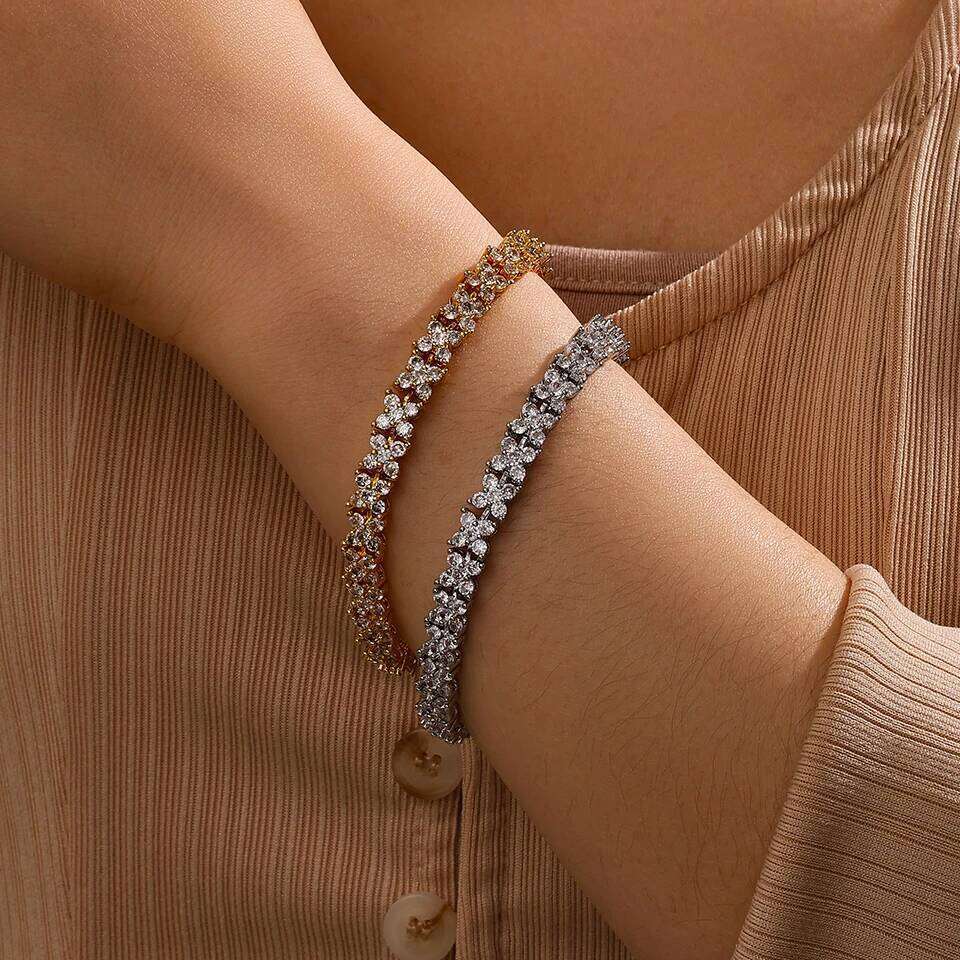 ZAKOL Luxury Buling Four-leaf Flower Shiny Zircon Tennis Bracelet for Women New Trendy Wedding Party Jewelry Accessories