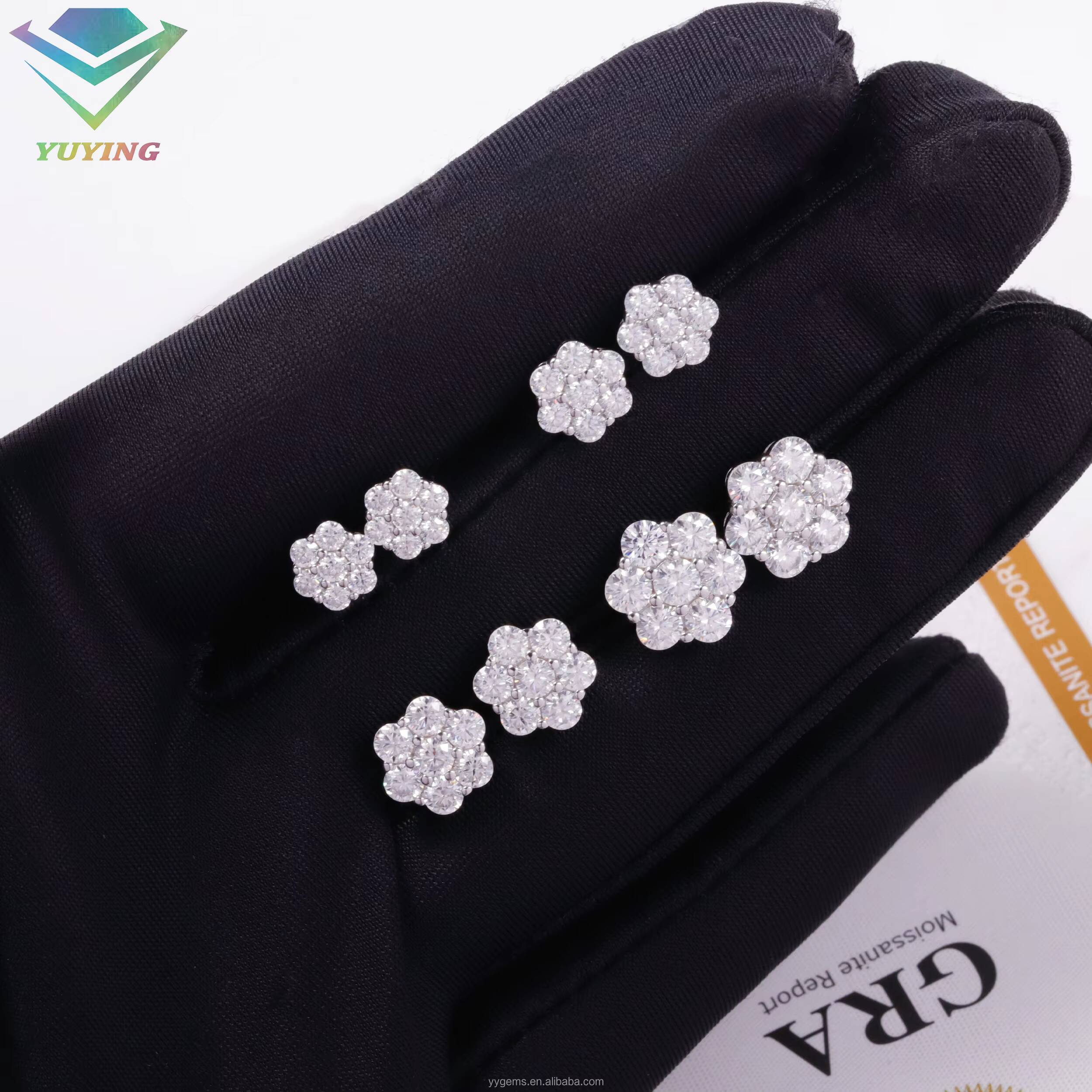 Fine Jewelry S925 Sterling Silver 7 Stones Flower Earrings Fashion Jewelry Iced out Moissanite Stud Earrings Popular Style Stud