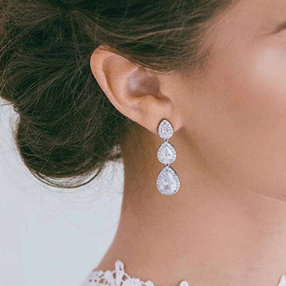 ZAKOL Classic 3 Pcs Big Water Drop Zircon Long Dangle Earrings for Women Elegant Wedding Party Jewelry