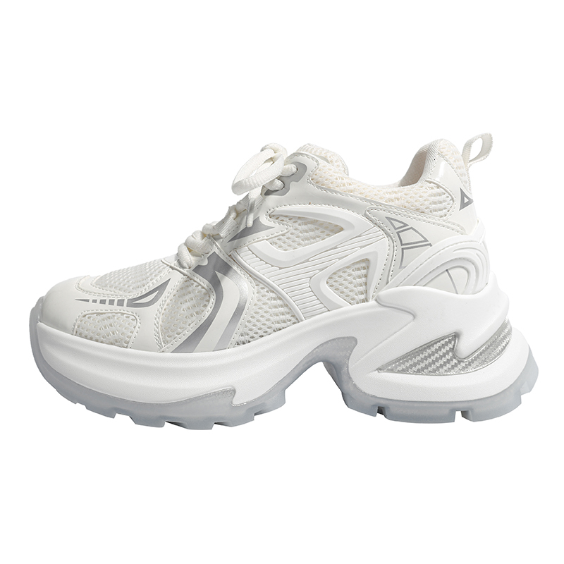 2025 designer's fashionable retro silver white thick sole height increasing sports and leisure women's shoes