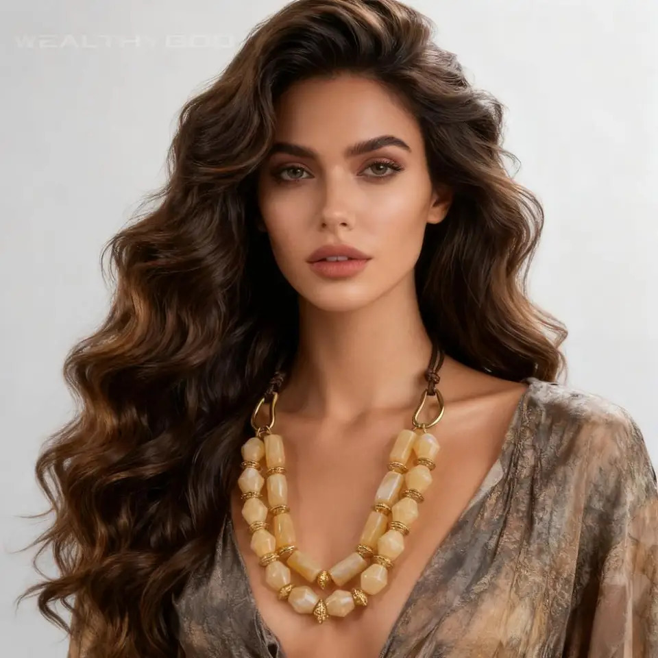 Womens Vintage Boho Retro Resin Beads Ball Necklace with Rope Versatile Chain Accessory for Daily Neck Sweaters 251223