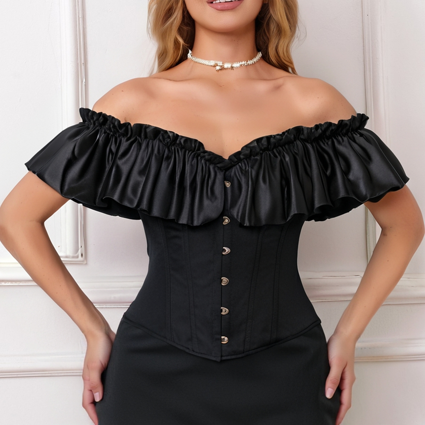 New Chic Ladies' Off Shoulder Satin Overbust Corset with Back Adjustable Strap Support Elegant Clubwear Ideal For Events and Parties