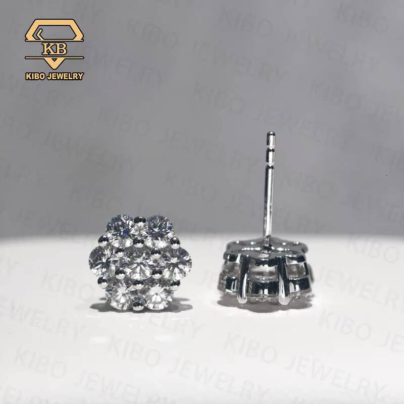Drop Shipping Iced Out Hip Hop Sterling Silver 925 9MM Mens Screw Back Moissanite Cluster Earrings