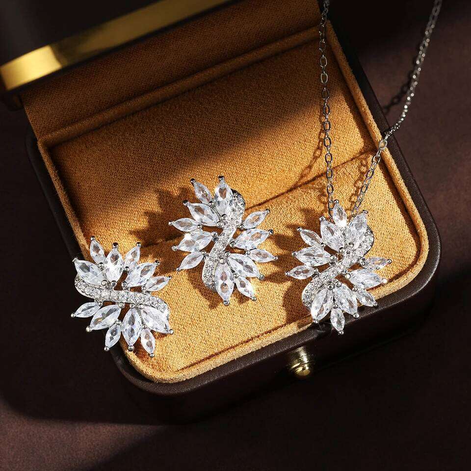 ZAKOL Luxury Buling Clear AAA Zircon Earring Necklaces Boxs 3 Pcs Set for Women Exquisite Jewelry Gifts With Gift Box