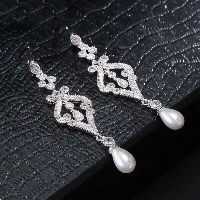 ZAKOL Elegant Simulated Pearl CZ Bridal Long Drop Earrings Fashion Engagement Wedding Jewelry Gifts for Women