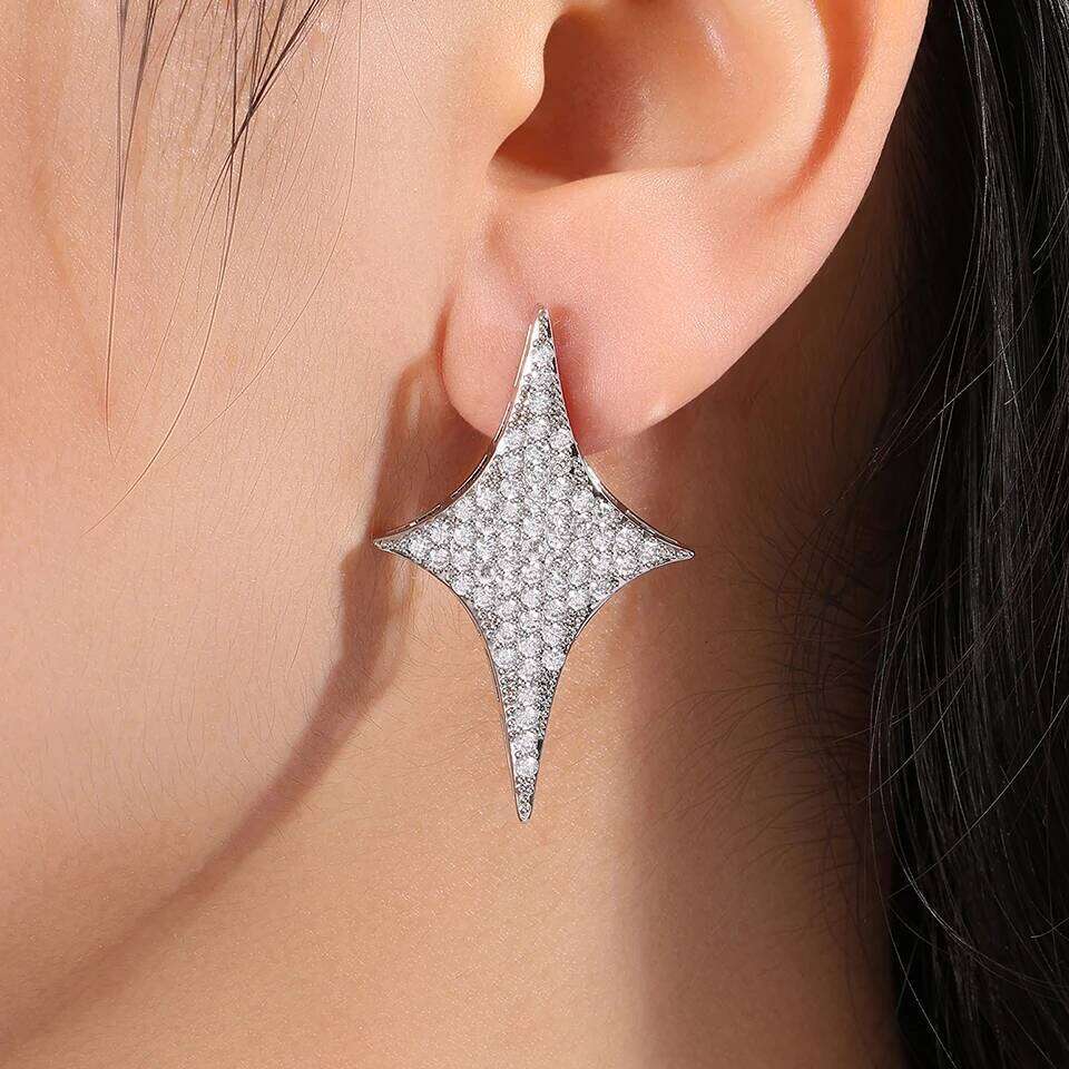 ZAKOL Micro Inlaid Zircon Four Pointed Star Earrings For Women Exquisite High-end Jewelry Gifts