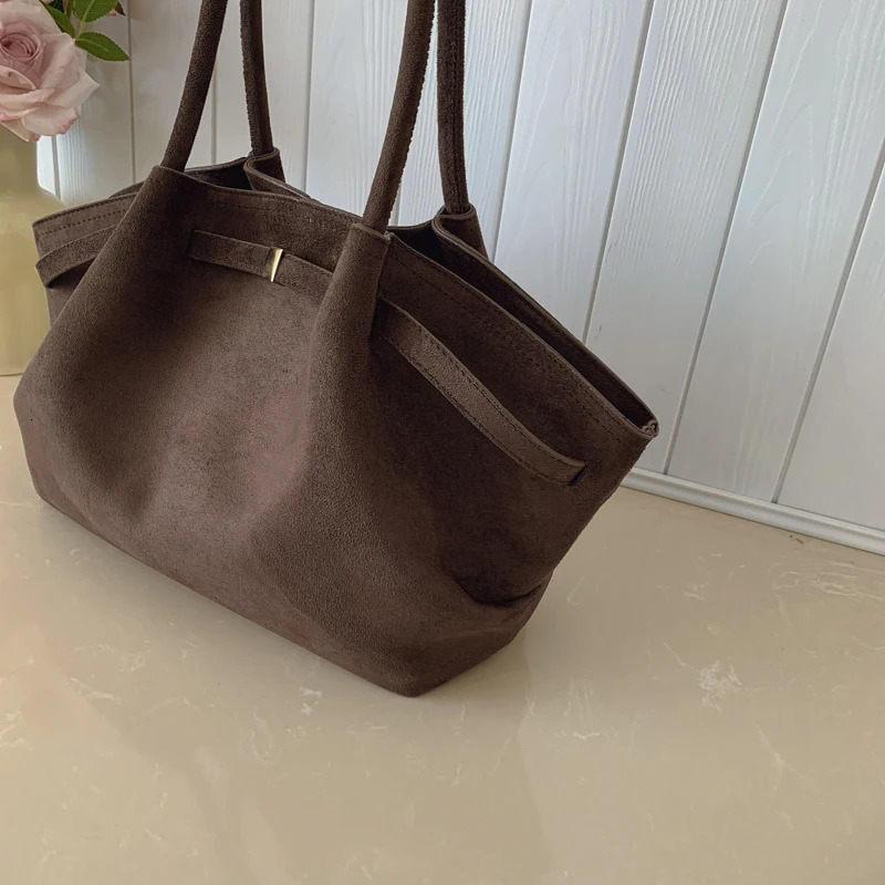 Women Suede Tote Bag with Inner Pocket Underarm Bag Large Capacity Solid Color Satchel Bags for Work Travel Purses Handbags 251225