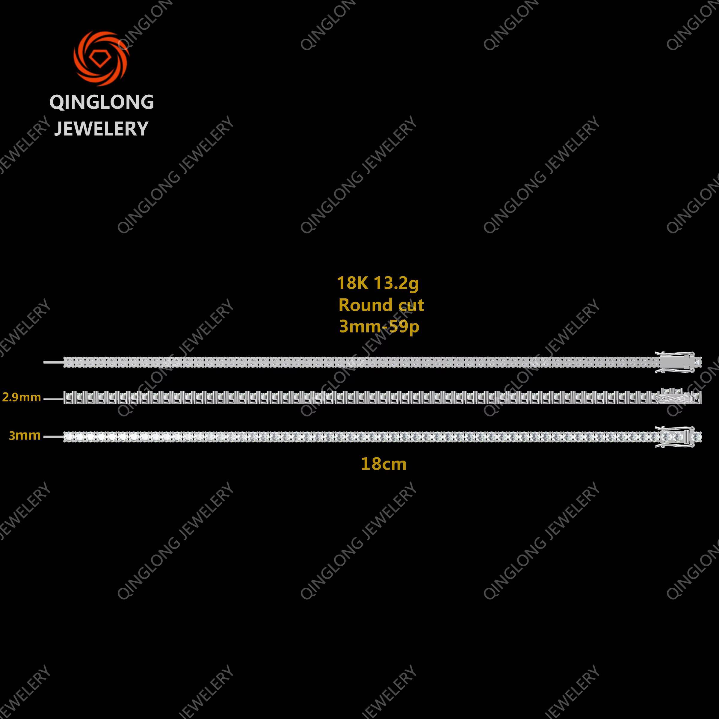 Qinglong Jewelry Factory Wholesale Price Moissanite Tennis Chain 9k 10k 14k 18k Gold Moissanite Tennis Bracelet Fine Jewelry