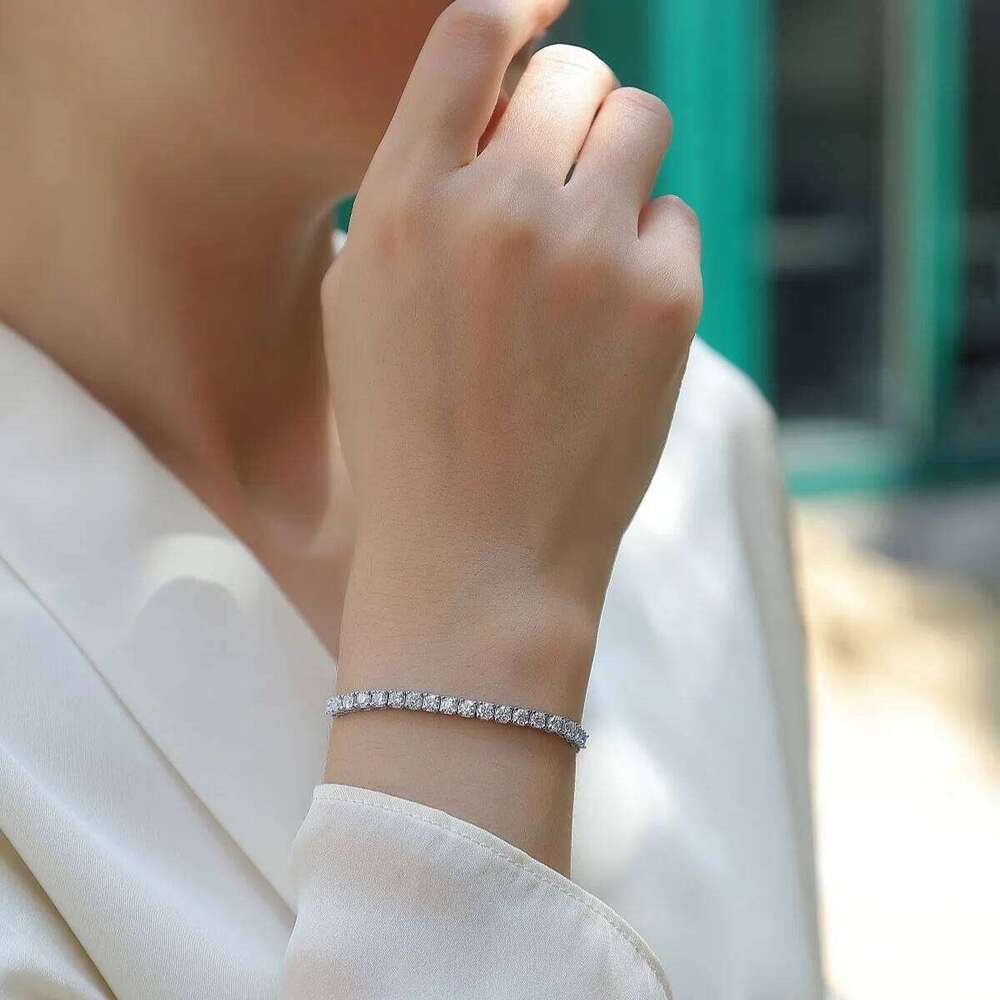 925 Sterling Silver Moissanite Bracelet 3/4/5mm D VVS1 Diamond with GRA for Women Sparkling Wedding Party Fine Jewelry aef