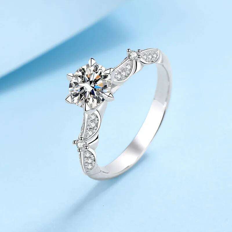 1ct D Color Moissanite Ring For Women 925 Sterling Silver with White Gold Plated Lab Diamond Engagement Wedding Band Jewelry 8df