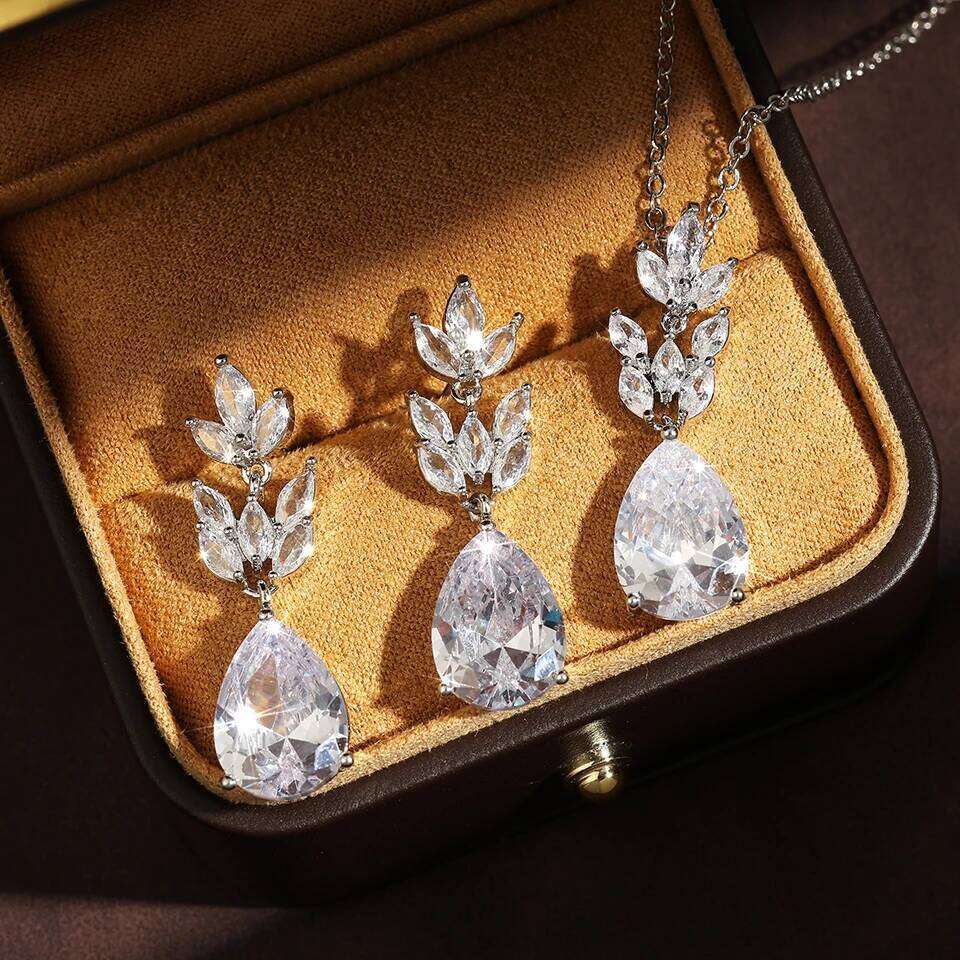 ZAKOL Luxury Sliver Color Earring Necklaces Set With Drawer Gift Box Classic Shiny Zircon Wedding Jewelry Women Gifts