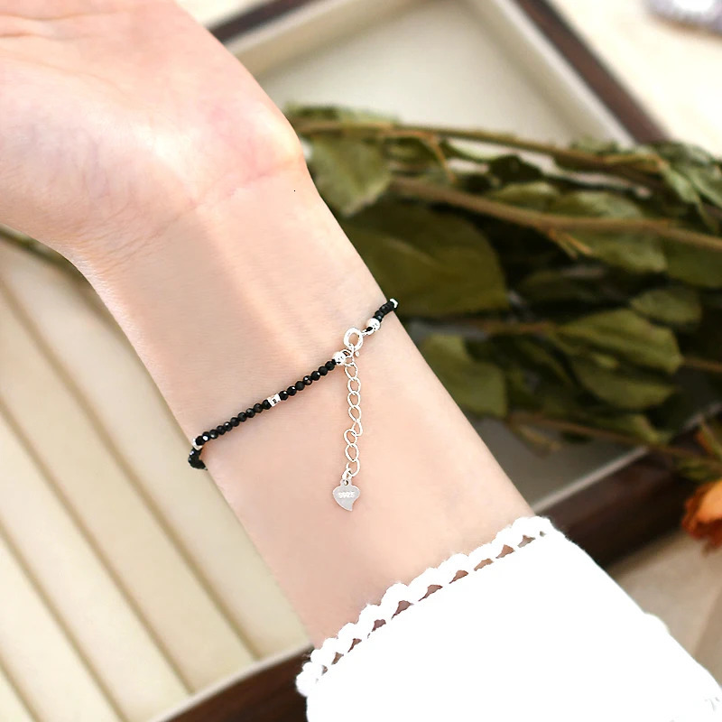 ASHIQI Black Spinel Woven Bracelet 925 Sterling Silver Jewelry for Womens 251223