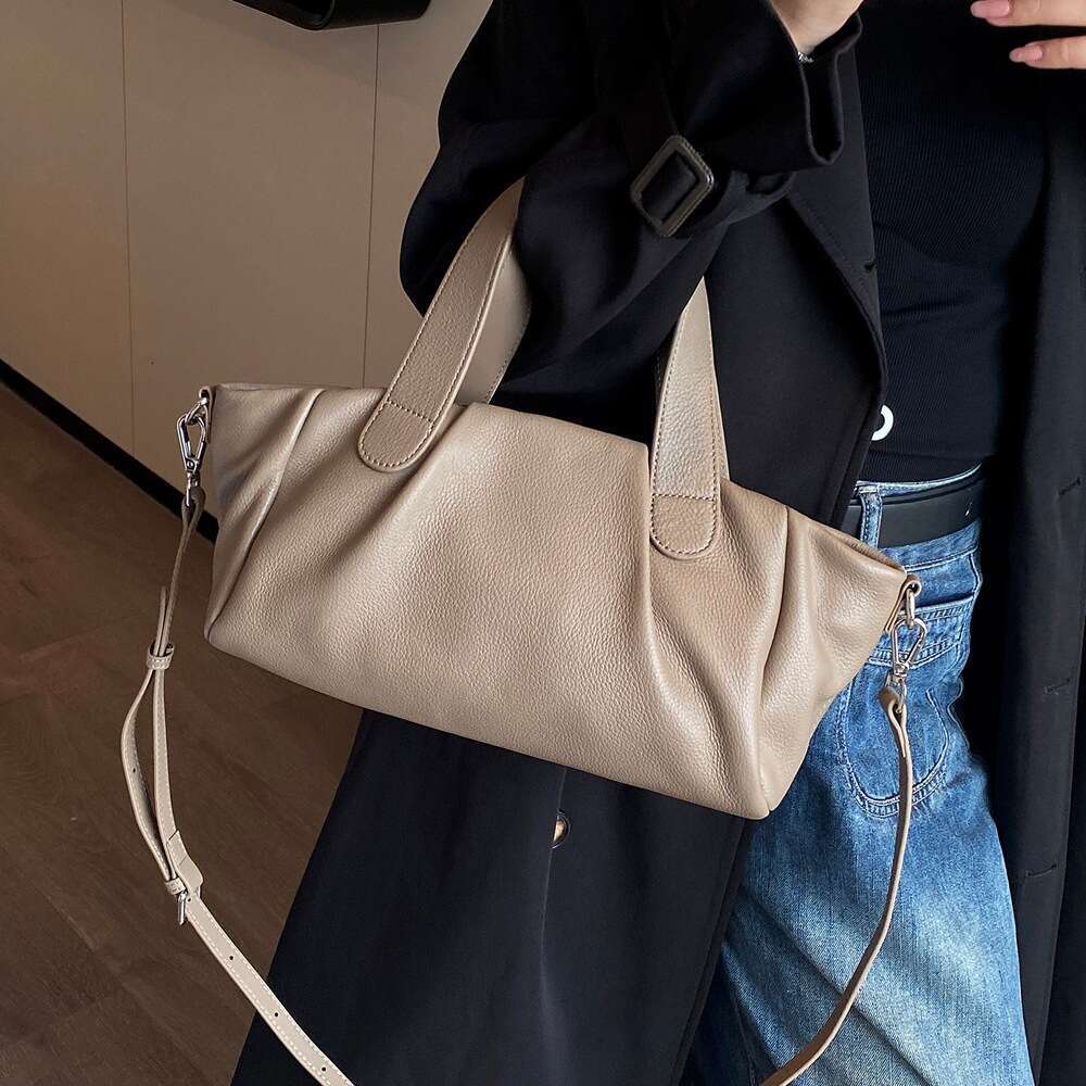 Luxury Shoulder Bags Totes Hobo Natural Cowhide Leather Bag For Women Crossbody New Fashion Handbag Simple Large Capacity Commuter Tote Lazy Style