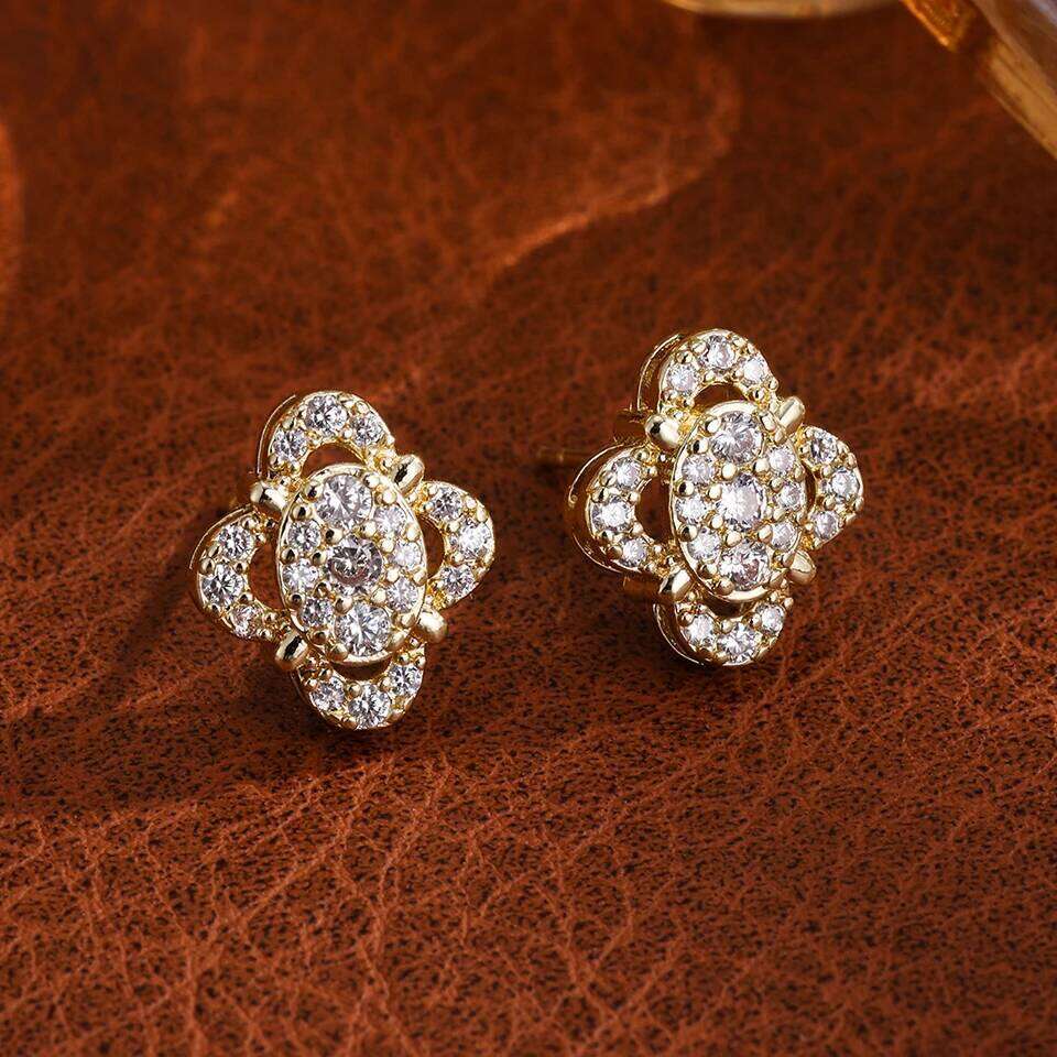 ZAKOL Geometric Dazzling Big Crystal Zirconia Flower Stud Earrings Cute Exquisite Shiny Zircon Women's Aesthetic Jewelry Gift