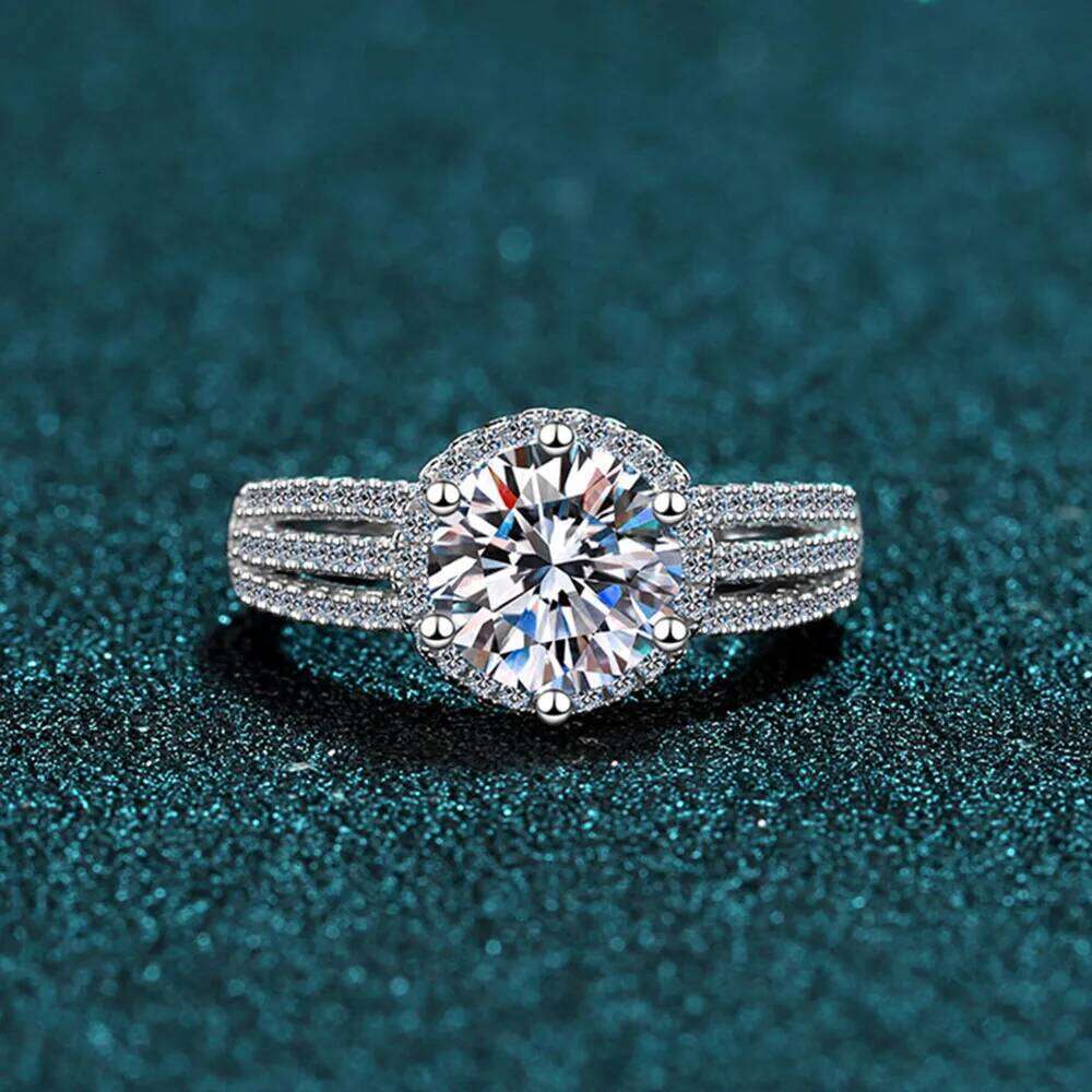 2ct D Color Moissanite Engagement Ring for Women 925 Sterling Silver Gold Plated Solitaire Rings Wholesale 033