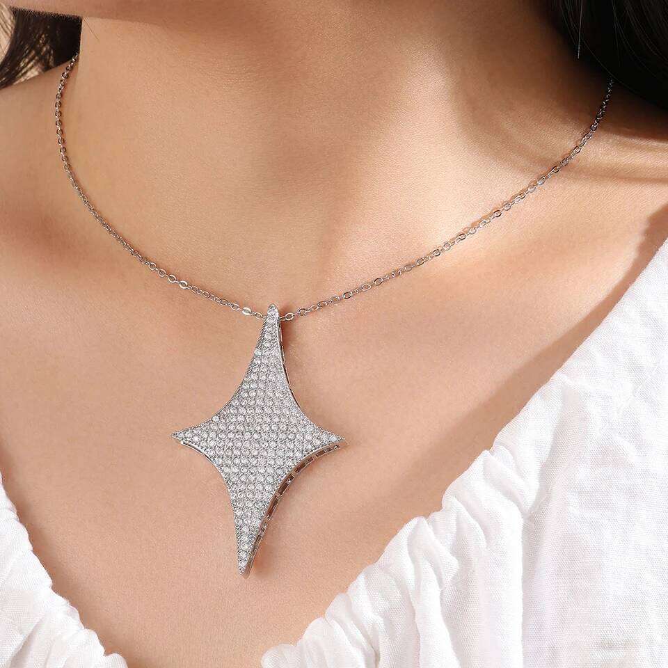 ZAKOL New Zircon Inlaid Four Pointed Star Pendant Necklace Buling CZ Luxury Party Wedding Jewelry Gifts