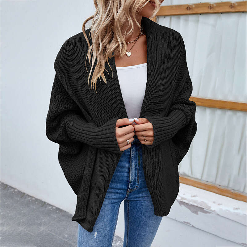 Maomao Autumn Winter New Cross-Border Women's Knitted Sweater Solid Color Batwing Sleeve European and American Style Cardigan Coat for Women
