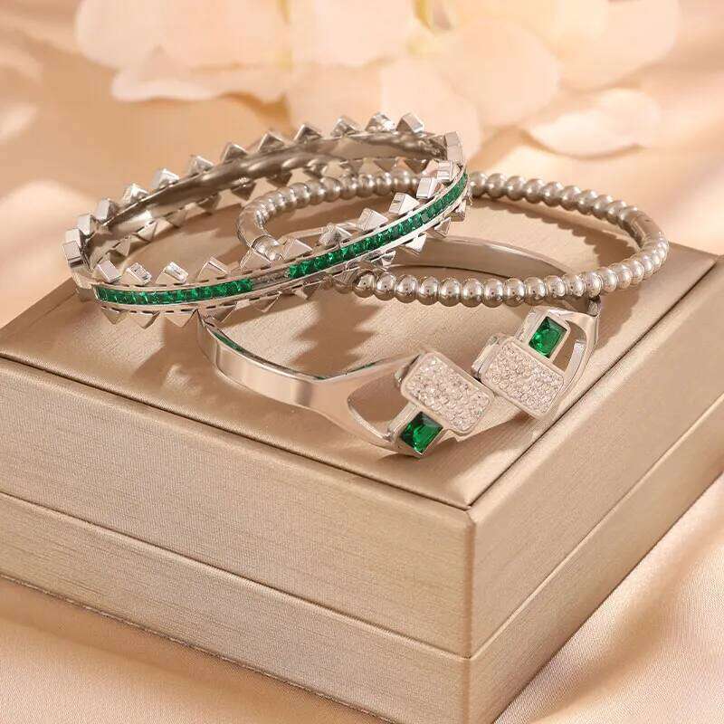 ZAKOL 3-Piece Set Luxury Zircon Adjustable And Stackable Bracelet Women's Birthstone Jewelry Anniversary Gift