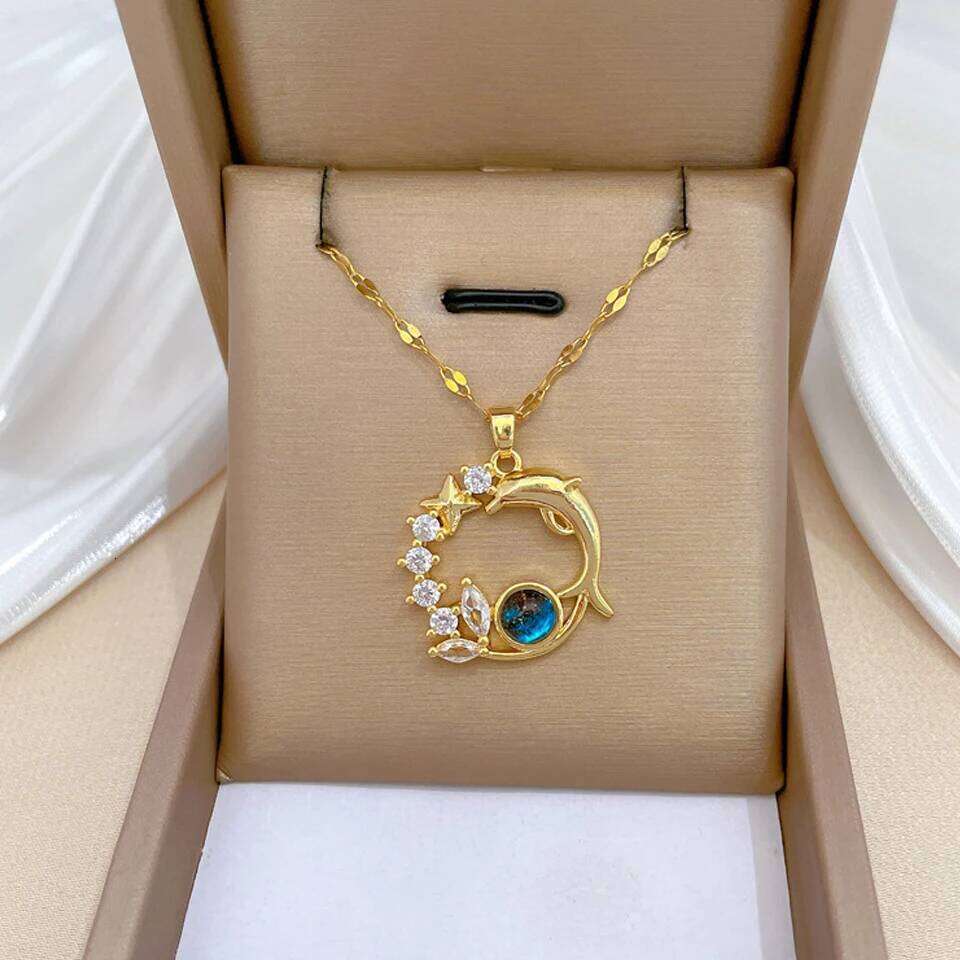 ZAKOL Delicate Fish Planet Inlaid Zircon Pendant Necklace for Women Girls Female Anniversary Birthday Jewelry Gift