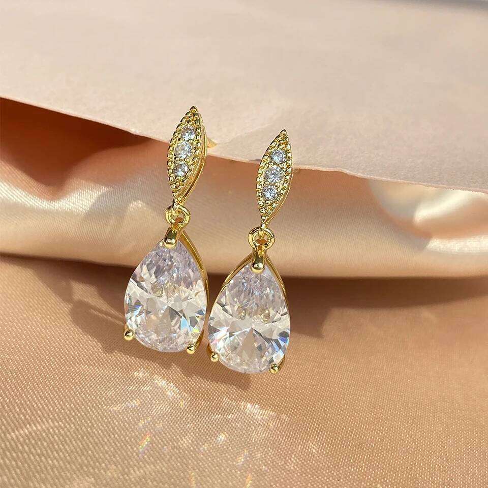 ZAKOL 2 Pcs Water Drop Zircon Earrings Necklace Wedding for Women Shining Crystal CZ Party Jewelry Set