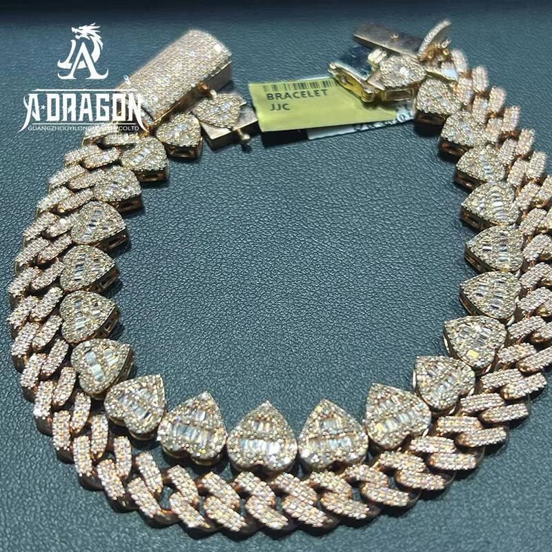 15mm Custom Fashion Iced out Moissanite Necklace with Diamond Tester Hip Hop Cuban Bracelet