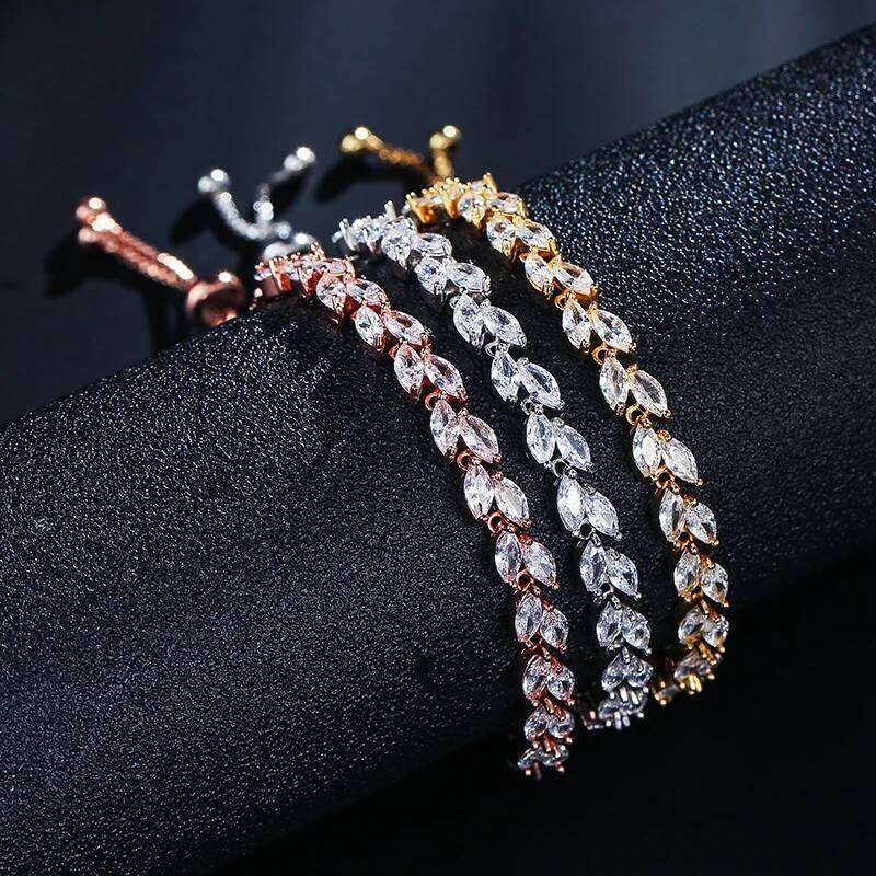 ZAKOL Trendy Cubic Zirconia Leaf Bridal Bracelets Bangle for Women White Color Crystal Adjustable Bracelet Wedding Jewelry