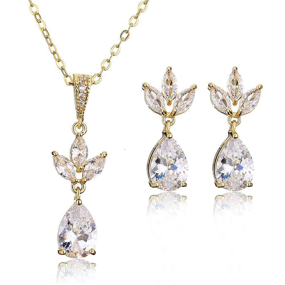 ZAKOL Classic Water Drop Shaped Earrings Necklace for Women Light Luxury Micro Inlaid Zircon Bridal Jewelry Gift