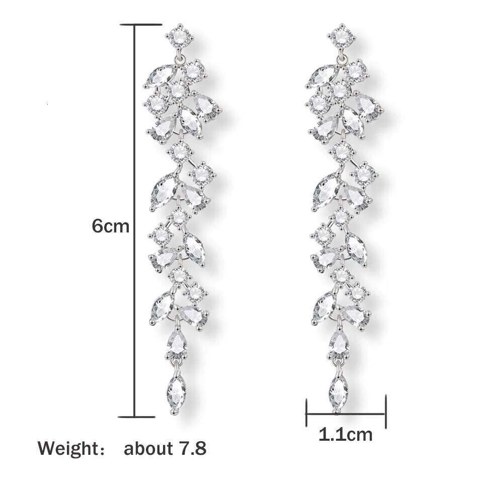 ZAKOL Fashion Cubic Zirconia Leaf Long Dangle Earrings for Elegant Women White Leaves Drop Earring Bridal Wedding Jewelry
