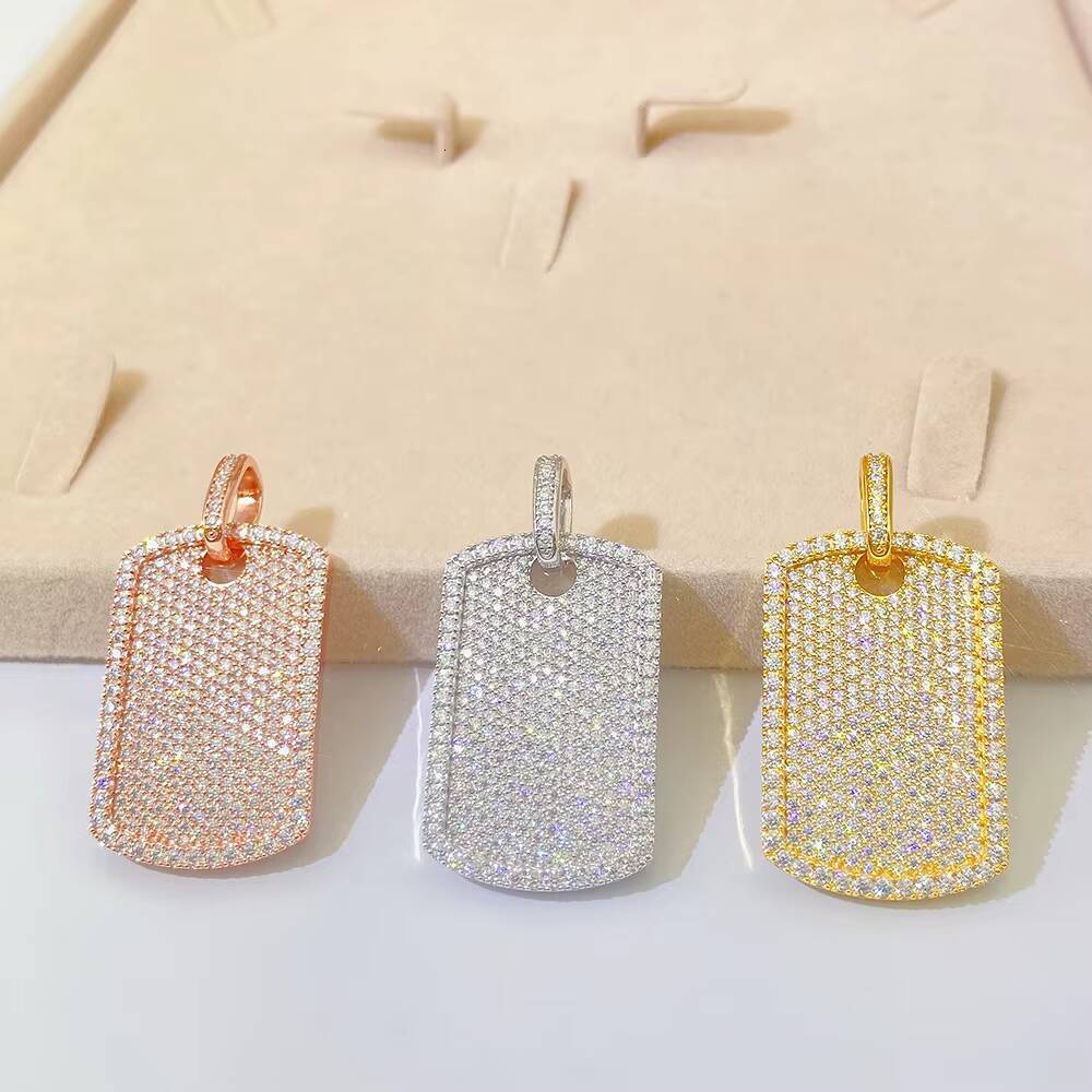 JASEN JEWELRY 925 Silver S925 Dog Tag Pendant Rhodium Plated Hip Hop Charm for Engagement JASEN JEWELRY