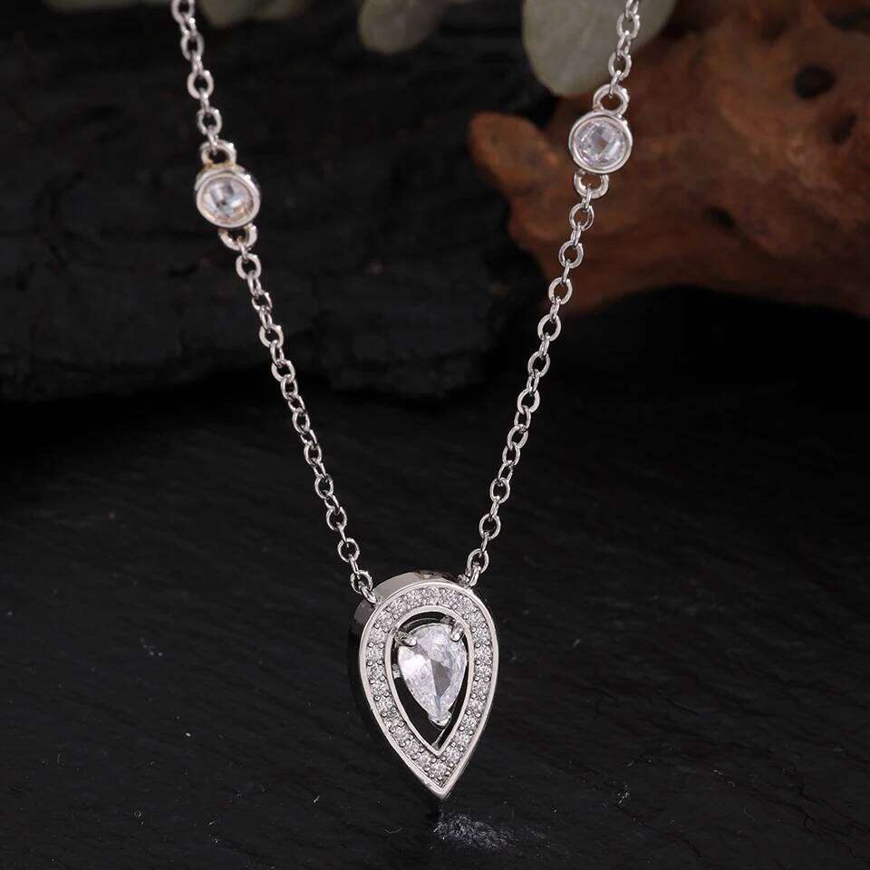 ZAKOL Elegant Big Water Drop Zircon Inlaid Pendant Necklace for Women Fashion Party Wedding Collar Jewelry