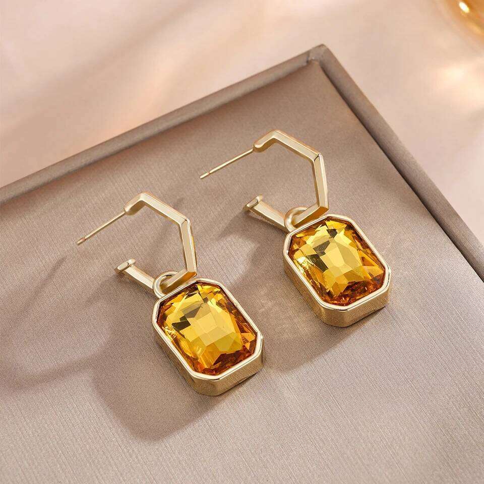 ZAKOL French Trendy Rectangular Crystal CZ Drop Earrings for Women Colorful Stone Square Fashion Party Earring Jewelry