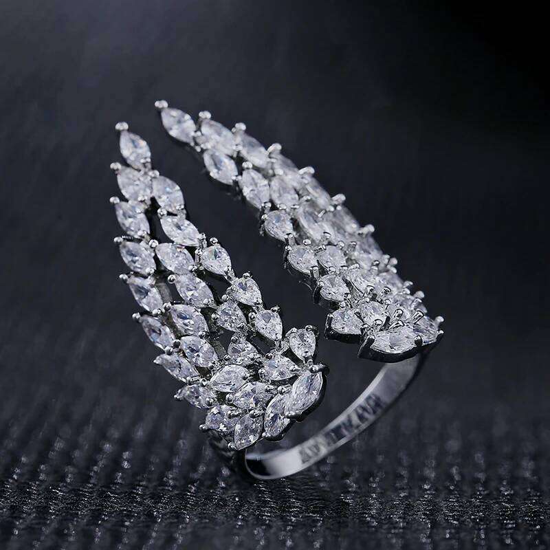 ZAKOL Buling AAA Marquise Zircon Feather Shape Open Ring Wedding Rings for Women Silver Color Drop Shipping Jewelry