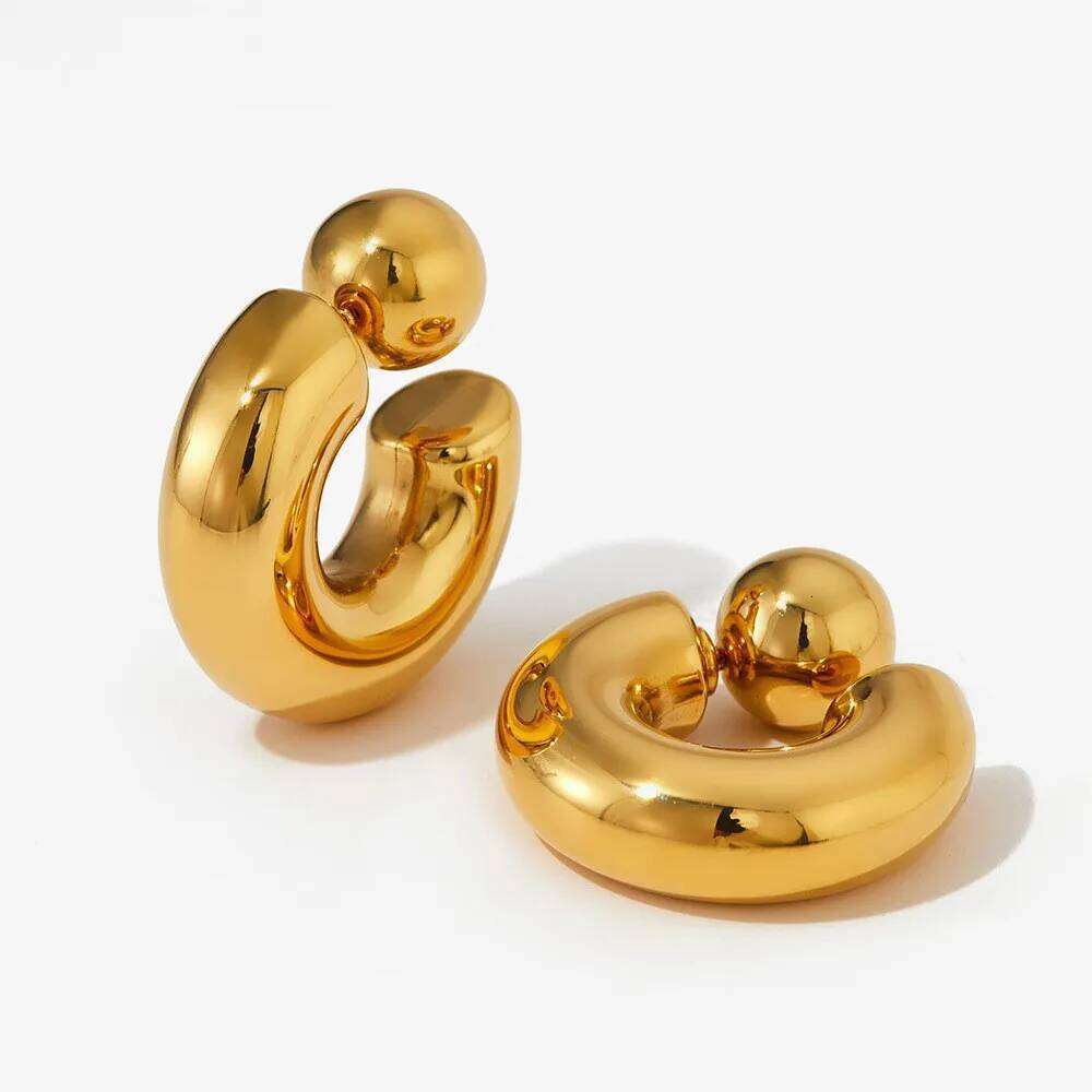 ZAKOL Chunky 316L Stainless Steel CC Hoop Earrings With Detachable Pearl Earplugs Personalized Gold Color Everyday Jewelry