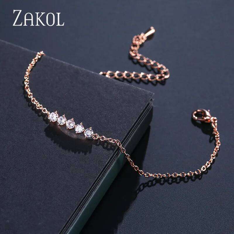 ZAKOL Simple Round Cubic Zirconia Tennis Bracelets for Women Fashion Sliver Color Chain Charm Bracelet Party Jewelry BP2043