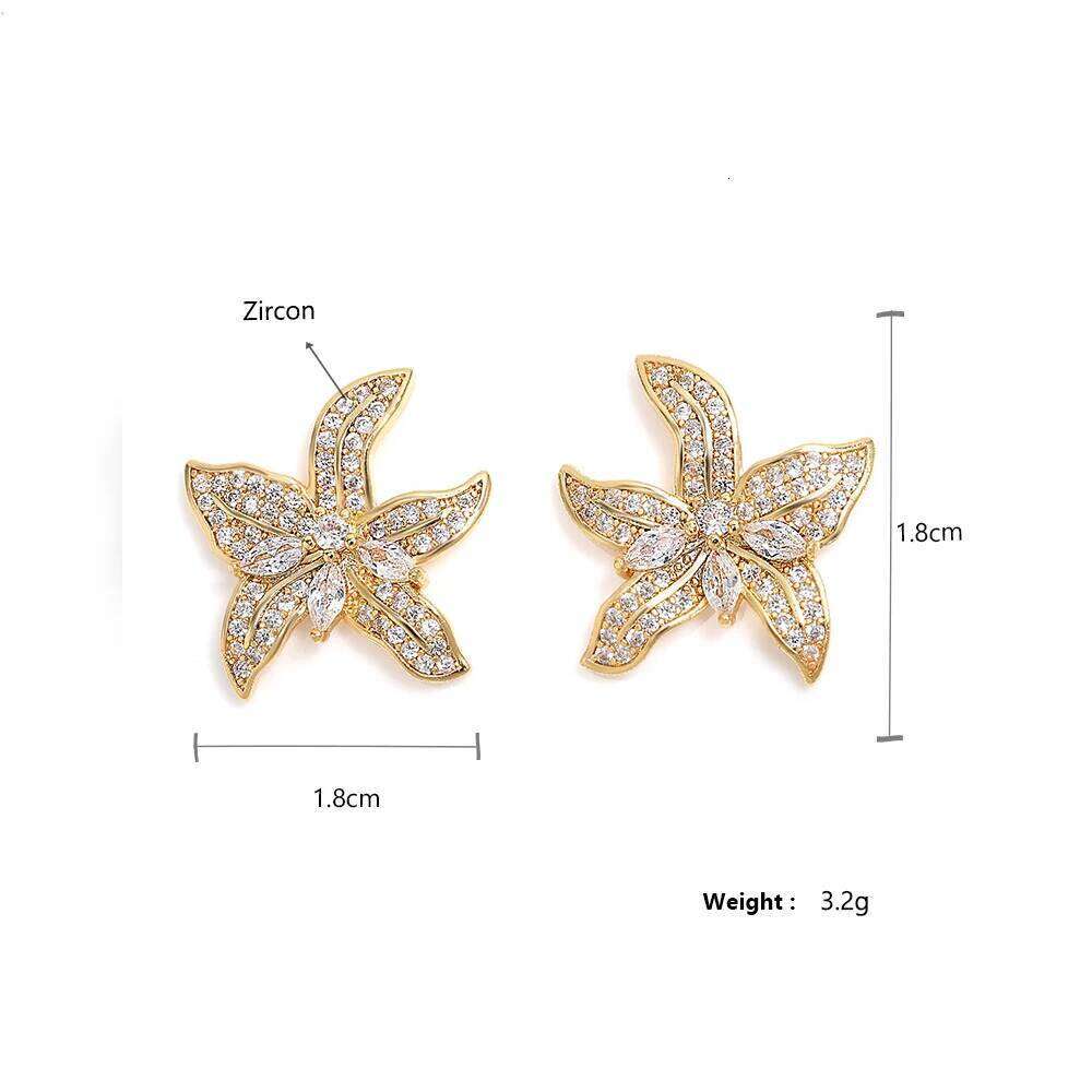 ZAKOL Sliver Color Shiny Tiny Zircon Starfish Lily Flower Shape Stud Earrings Luxury Bridal Wedding Jewelry for Women